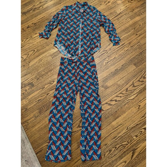 ZARA Geometric Print Shirt + Matching Trouser Pants Set Size XS/S - Picture 1 of 4